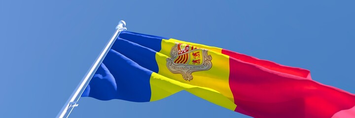 3D rendering of the national flag of Andorra waving in the wind