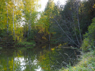 Autumn Park. Lake. Trees, Autumn. Ural. Russia. Perm Territory, Elovo