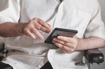 Man using digital tablet. Technology, Network, Business
