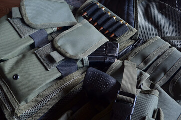 Tactical unloading vest with  magazines selective focus