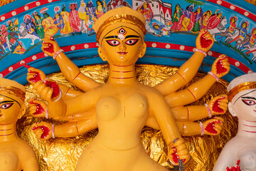 Clay idol of Goddess Devi Durga is in preparation for the upcoming Durga Puja festival at a pottery...