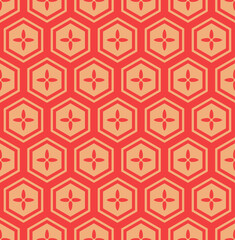 Japanese Hexagon Flower Vector Seamless Pattern
