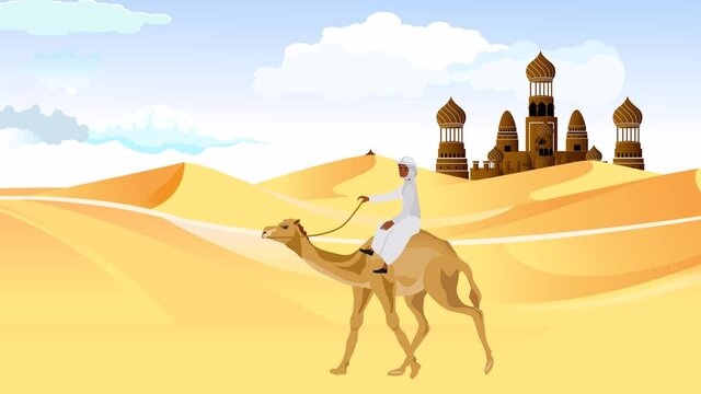 Walking camel with arab nomad 2d animation