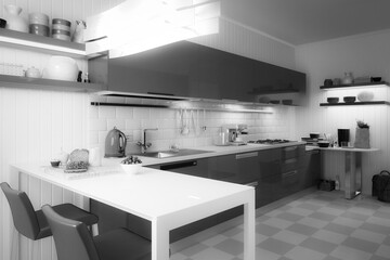 My modern kitchen - black and white 3d visualization