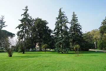 Garden setting and terrace arrangement at 'Dolmabahce imperial palace' located along the European shore of the Bosphorus Strait- Istanbul, Turkey