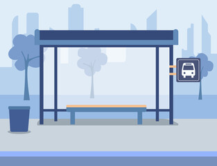Empty modern bus stop. Urban infrastructure. Quarantine concept