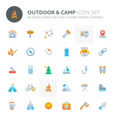 Outdoor & Camp Vector Icon Set. Fillio Color Icon Series.