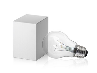 light bulb and box isolated on white background