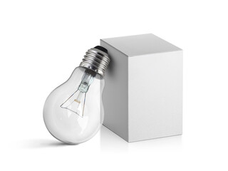 light bulb and box isolated on white background