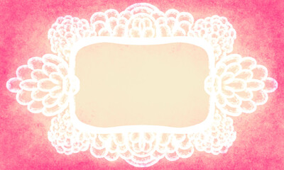 cute vintage white frame for text, with ornate patterns, on a pink bright background. vintage cute style