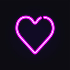 Vector neon heart symbol. Neon heart Valentine on dark background. Ready for your design, greeting card, banner. Vector illustration.