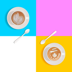 Latte art coffee isolated on a colored background 3D illustration
