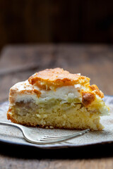 Rhubarb and meringue cake slice