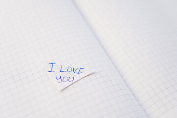  I love you written in english on a notebook paper.