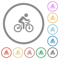 Bicycle with rider flat icons with outlines