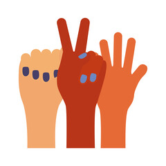 hands prottesting with peace and love symbol flat style icon
