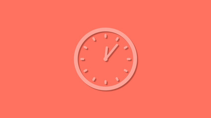 New 12 hours 3d clock icon on red background, Counting down clock isolated