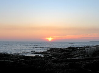 Portugal, Porto, sunset over the Atlantic ocean