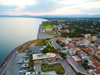 Aerial view of Kalamata city at dusk