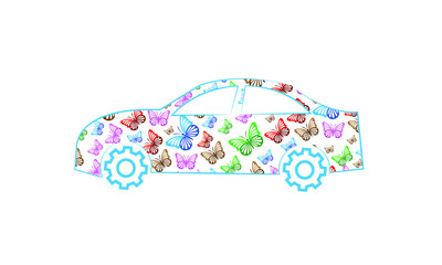 Logo car with butterflies. Vector illustration.