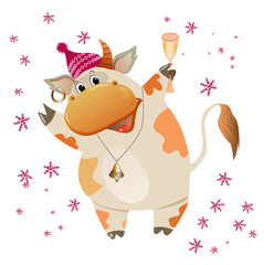 merry christmas bull with a glass