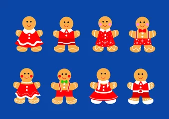 Deurstickers Robot gingerbread cookie christmas set decorations and design isolated on blue background illustration vector 