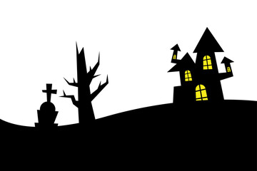 halloween house grave and bare tree vector design