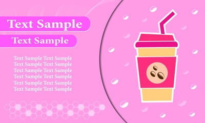 Business card pink coffee cup. Poster Advertisement Flyers Vector Illustration.