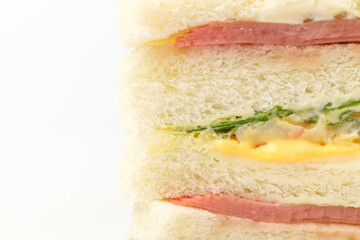 Ham cheese sandwich on white background