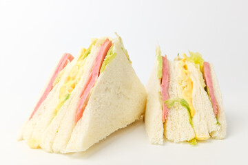 Ham cheese sandwich on white background