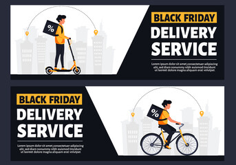 Black friday delivery service. Vector illustration in flat style.