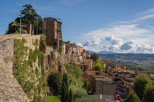 Picturesque cityscape in Orte, a small medieval town built on a high drop shaped cliff
