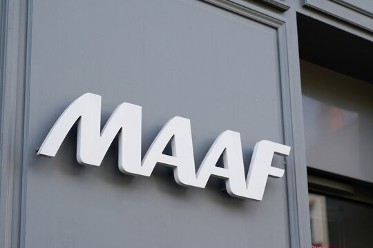 MAAF sign text front of office insurance bank agency in street