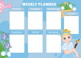 Fototapeta na wymiar Children's weekly planner. Vector illustration.