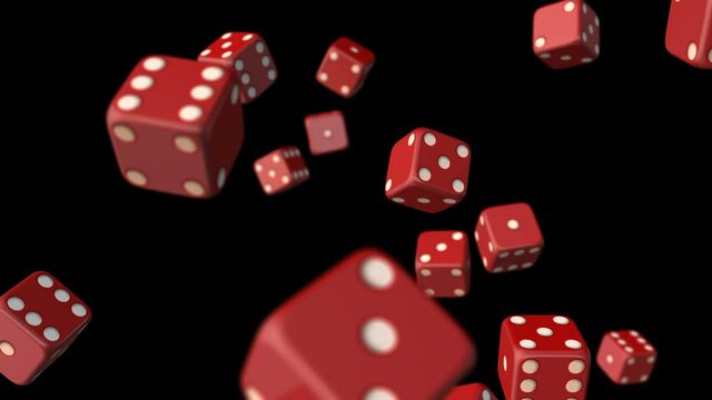 Casino dice rotating at black background. Seamless loopable animation.