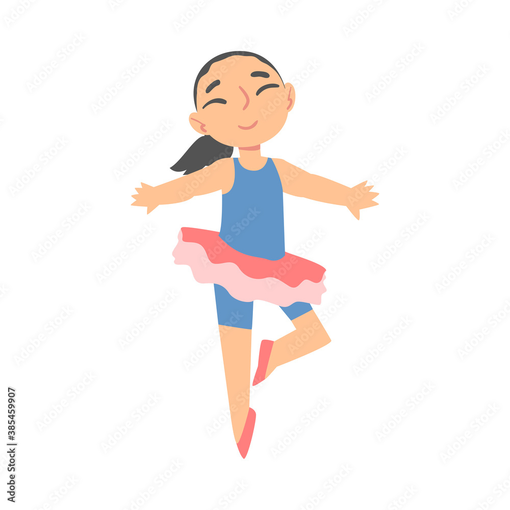 Sticker Girl Ballet Dancer, Little Ballerina Wearing Tutu Dress, Healthy Lifestyle Concept Cartoon Style Vector Illustration