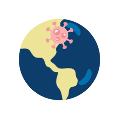 world planet with covid19 particle flat style icon