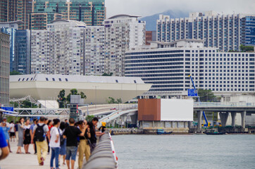 Panoramic view of Hongkong Central or Hong Kong skyline with modern and urban decay skyscrapers and...