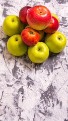 A bunch of red and green apples on a black and white background,close-up,background,Wallpaper,postcard,advertising