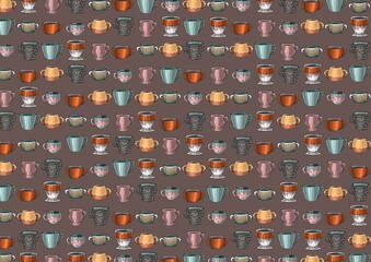 A set of cups for drinks. Manual illustration. Elements for design. 