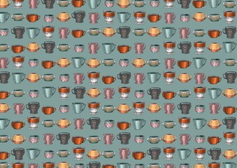 A set of cups for drinks. Manual illustration. Elements for design.