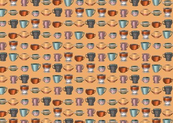 A set of cups for drinks. Manual illustration. Elements for design.