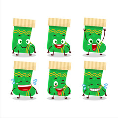 Cartoon character of green christmas socks with smile expression