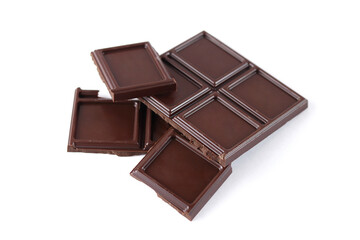 Pieces of chocolate isolated on white background