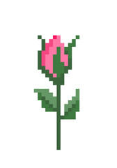 Red rose pattern. 8 bit Pixel rose flower image. vector illustration.