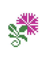 Pink flower pixels. plant in vector illustration.