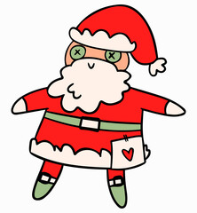 Santa Claus vector illustration. Merry Christmas silhouette toy Farther Frost, cartoon character. New year element for holiday decorations, logo, fabric. St. Nicholas in a red coat and hat.