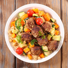 couscous- semolina, meatball and vegetables