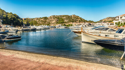 Fototapeta na wymiar The scenic harbor of Poltu Quatu, Costa Smeralda, Sardinia, Italy