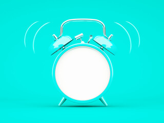 3d rendering blue alarm clock on blue background